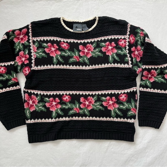 lizwear Sweaters - Vtg Lizwear Black Pink Floral Grandma CottageCore Sweater